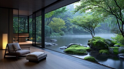 Tranquil modern home with garden view