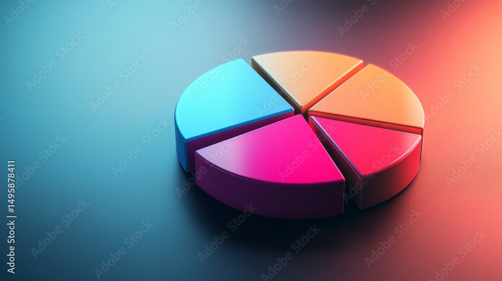 Aufkleber floating d pie chart with vibrant parts casting shadows on a dark gradient surface