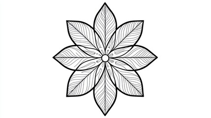 Black and white flower illustration for design and decorative purposes on white background