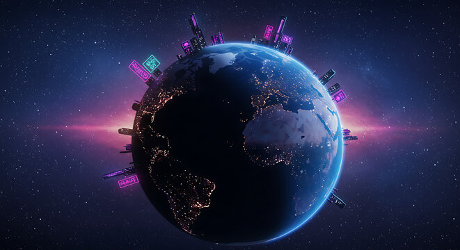 Planeta terra uma explos&atilde;o de predios, universo e cor.