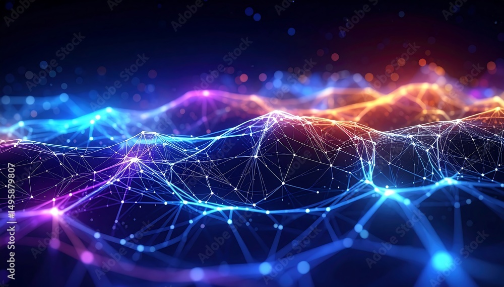 Poster abstract glowing network a multicolor visualization of neural network connections