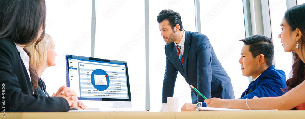 Poster email notification message showing on computer screen snugly. digital marketing message information 