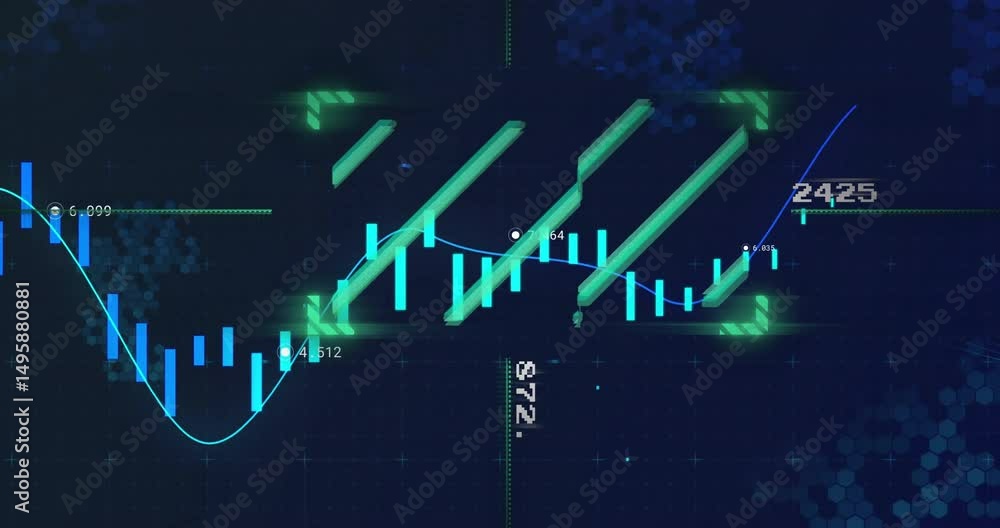 Poster on data update chart scrolling left on grid, showing value trends with moving green focus box