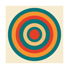 Retro style circular design with concentric rings in vibrant warm color palette on cream background