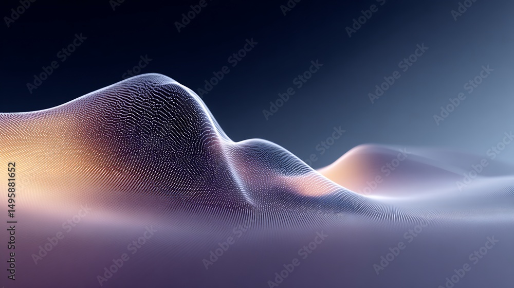 Poster abstract network landscape with connected dots, digital surface visualisation