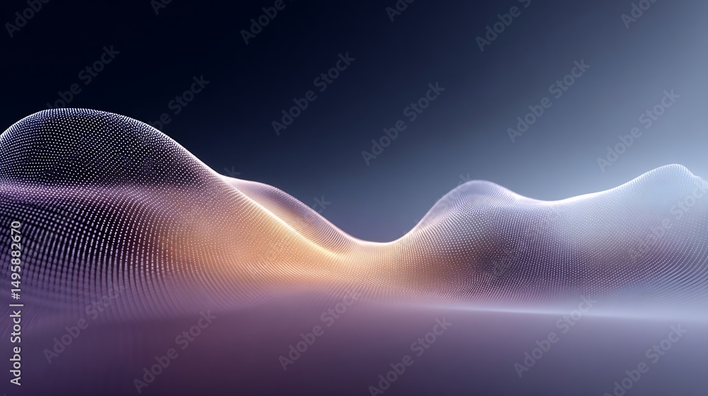 Poster abstract digital landscape with flowing particles and smooth gradient background