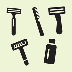 Grooming Essentials Silhouettes of Razors and Bottles Illustration.