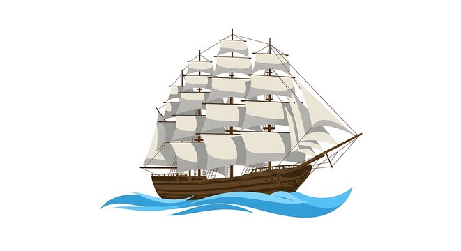 recommend clip art: Sailing Ship on Water with White Sails, Illustration
