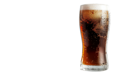 Refreshing glass of cold soda with condensation on a wooden table in a cozy cafe