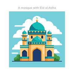 A mosque celebrating Eid al-Adha with a sky of clouds.