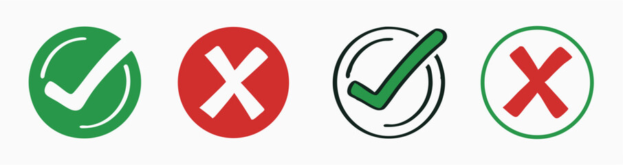 Green Checkmark and Red X Marks: Correct Incorrect Symbols