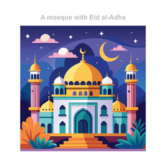 Festive Mosque Illustration for Eid al-Adha Celebration