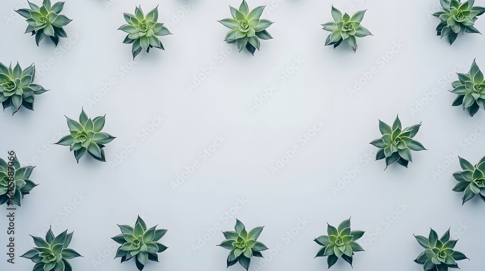 Poster a minimalist arrangement of small succulents, creating a frame.