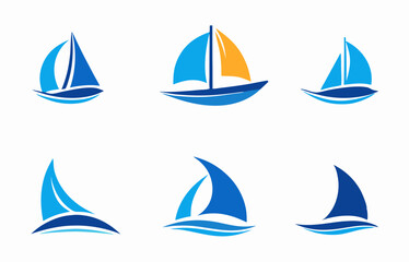 Sailing Boat Logo Collection: Blue & Orange Sailboat Icons