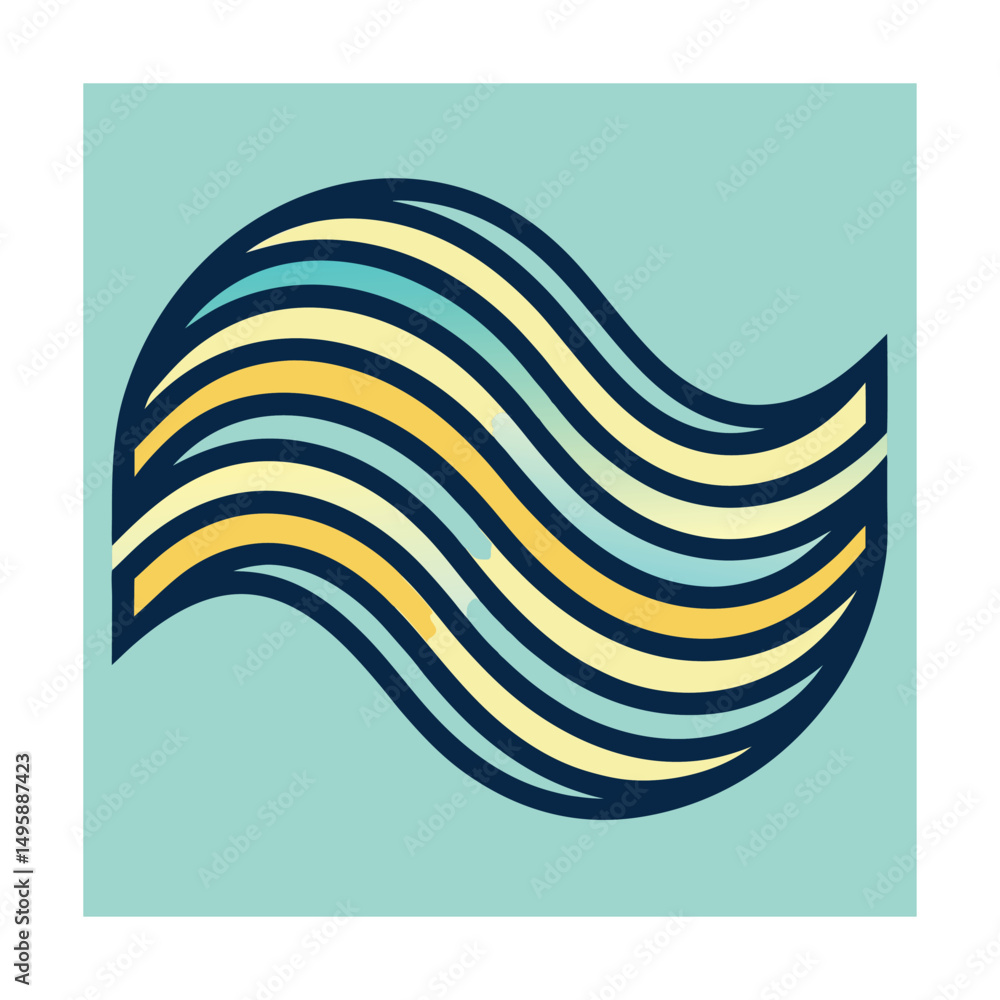 Poster abstract wavy pattern design featuring a colorful flowing motif with a rounded frame