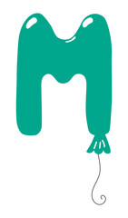 Latin letter M shaped balloon, rounded glossy design, isolated vector on transparent background. Hand drawn illustration. Holiday, party, celebration, anniversary, birthday card, banner element