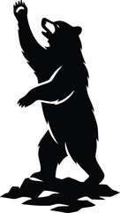 Alert standing black bear silhouette for print design, Powerful bear vector graphic for wild animal themes