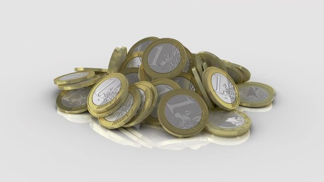 Treasure wealth a lot of gold coins money cash Investment and business income. Inflation Euro coin appear.3D animation