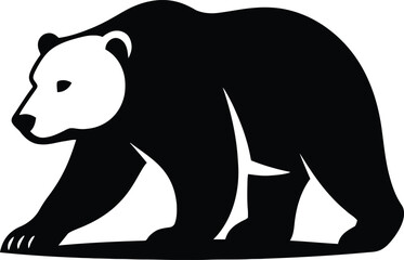 Black and white bear silhouette design for nature concepts, Grizzly bear illustration in monochrome style