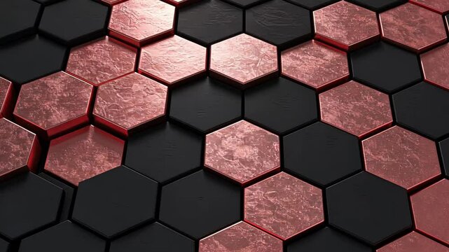 Metallic hexagonal tiles shifting and interlocking in a dynamic pattern animation