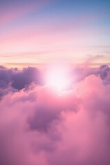 Fototapeta premium A close up of a serene blue sky with sun rays and fluffy clouds perfect for a copy space image