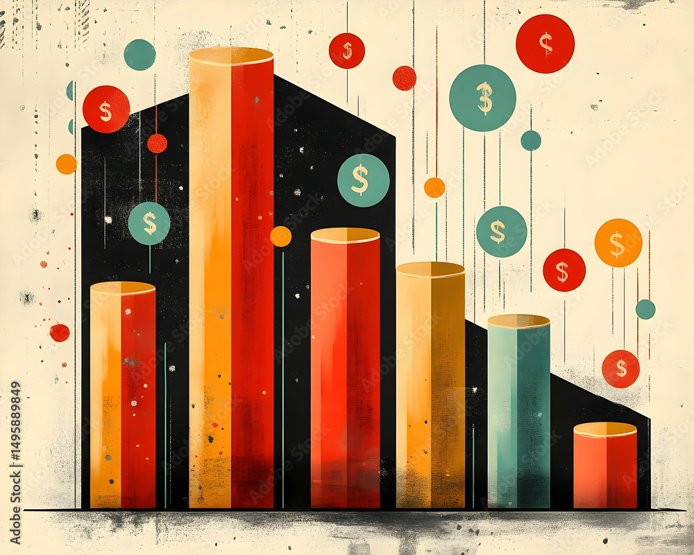 Poster colorful bar graph depicting a decline in values.