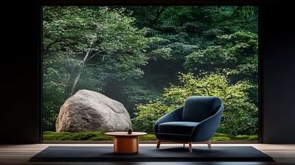 Tranquil modern room with nature view