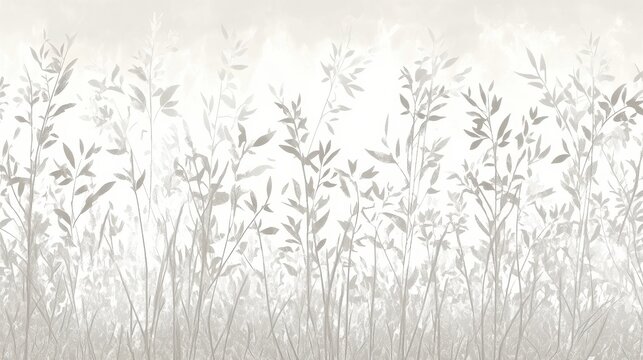 Soft, light gray field of stylized plants.