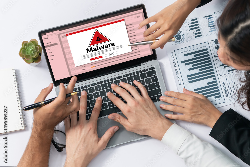 Aufkleber Cyber attacking concept. Malware alert showing on computer screen display scam and threat detection on computer system or online server to be removed brisk.