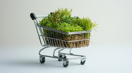 Miniature shopping cart filled with vibrant