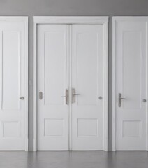 Fototapeta premium Clean white doors, various states, open & closed , modern architecture, house interior, background