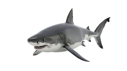 Obraz premium A realistic depiction of a great white shark swimming in clear ocean waters, showcasing its powerful physique and sharp features, with sunlight filtering through the water's surface