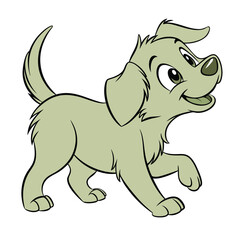 Green puppy running around happily while playing, Adobe Illustrator Artwork