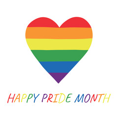 Colorful heart shape Gay pride flag Happy pride day LGBTQIA community Pride Month Vector hand drawn doodle for posters, stickers, logo, cards