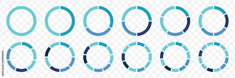 Poster pie chart color icons. segment slice sign. circle section graph. 1,2,3,4,5 segment infographic. whee