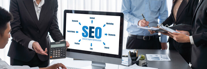 SEO search engine optimization for brisk e-commerce and online retail business showing on computer...