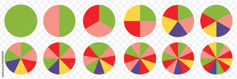 Poster pie chart color icons. segment slice sign. circle section graph. 1,2,3,4,5 segment infographic. whee
