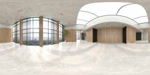 360 panorana of empty Modern style reception interior room 3D rendering