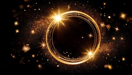 golden particles sparkler shining stars dust bokeh glitter awards dust circle abstract on black background