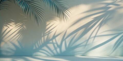 Soft shadows of palm leaves cast on a wall create a tranquil atmosphere in a cozy indoor setting during the afternoon