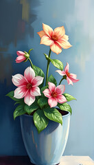 Flower vase painting, Floral still life, Vase with flowers, Painted bouquet, Blossoms in vase, Vintage flower painting, Elegant flower vase, Flower arrangement art, Blooming flowers in vase, Oil paint