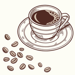 A cup of coffee with coffee beans illustration