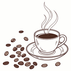 Aromatic coffee cup steam beans illustration