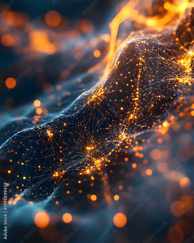Poster abstract network pattern with glowing points and lines.