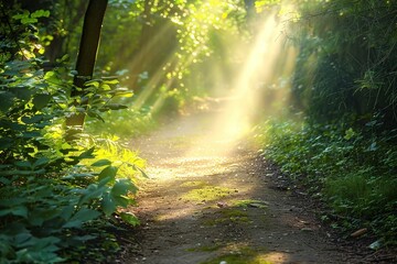 Fototapeta premium Forest Floor Sunlight Path Mossy Ground Green Plants Varient 5