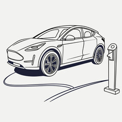 Electric suv charging station line art illustration