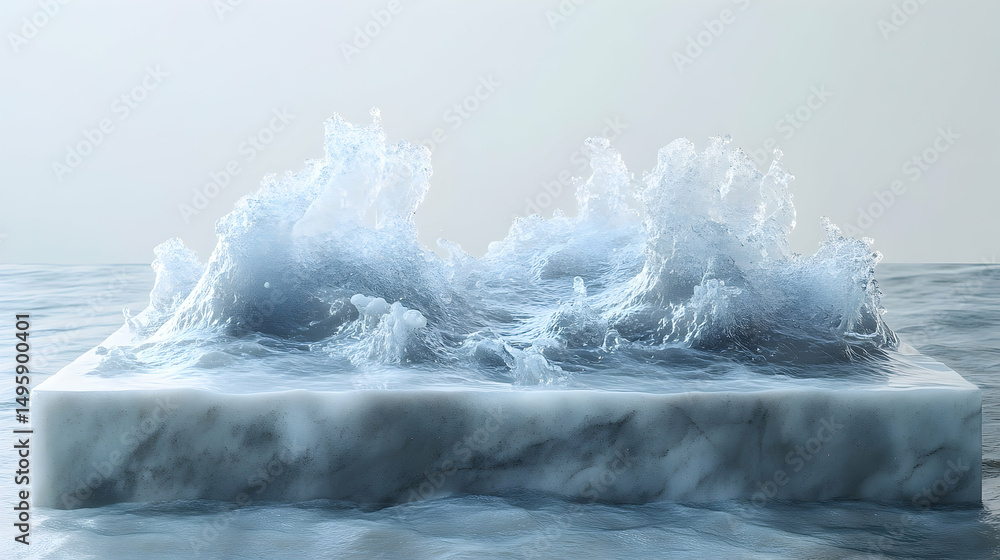 Poster abstract representation of water splashing on a marble block.