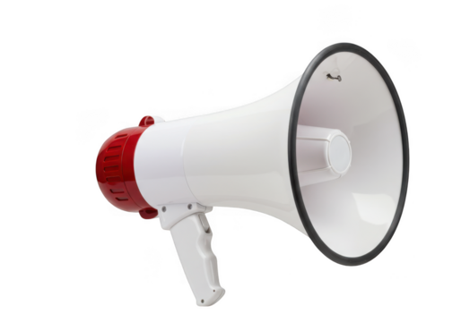 White and red megaphone isolated on transparent background
