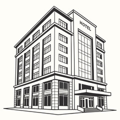 Modern hotel building architectural line drawing illustration