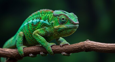 Vibrant chameleon perched on branch in lush environment for nature and wildlife enthusiasts
